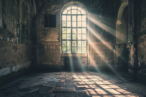Arch window in abandoned hospital, an Architecture Photo by MistyDay