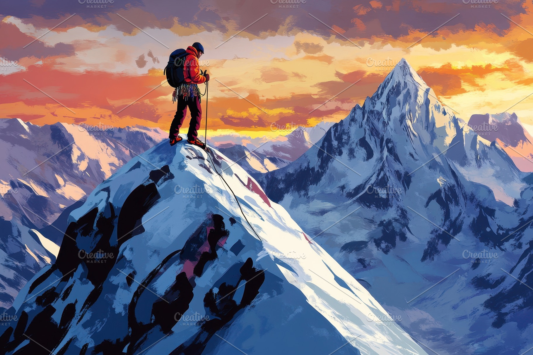A climber stands triumphantly, a Photo by Pavel_design