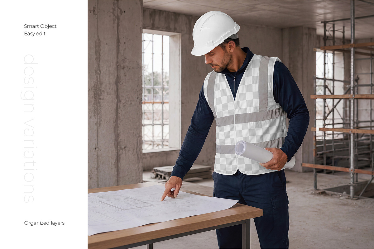 Safety Construction Vest Mockup Set, a Hoody Mockup by Country4k (Photo 2 of 5)