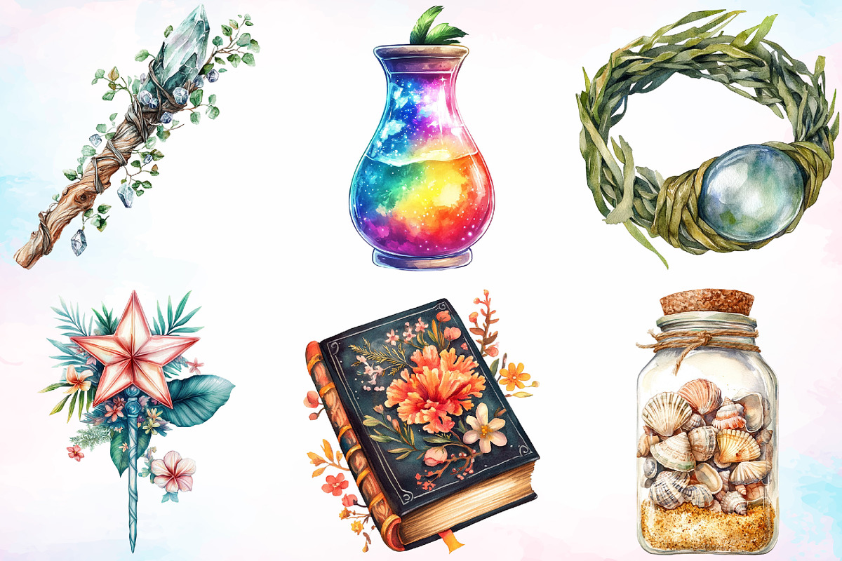 Watercolor Witchy Summer Clipart PNG, a Seasonal Illustration by Canvas Craft (Photo 3 of 3)