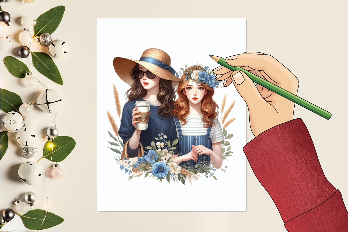 Navy Blue Spring Friends Watercolor, a Graphic by designcity5 (Photo 4 of 5)