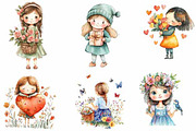 Watercolor Cute Girl Clipart, an Illustration by Designking (Thumbnail 2 of 5)