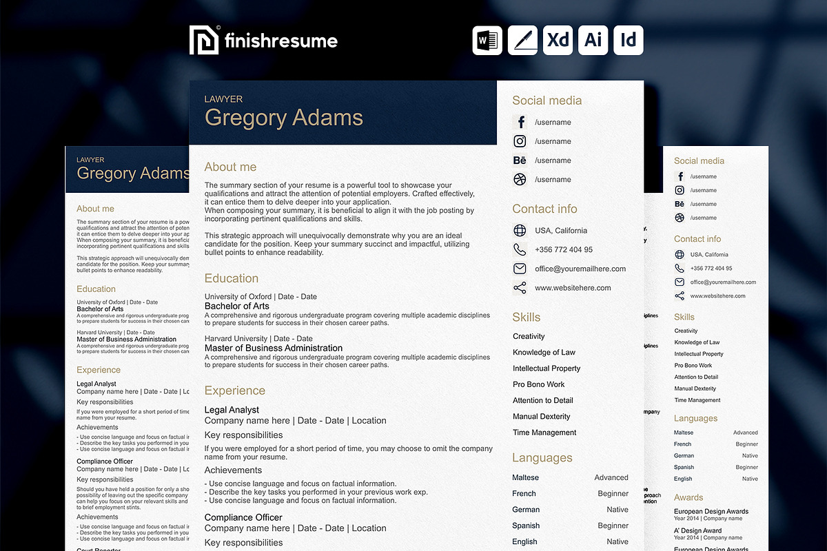 Lawyer resume template, a Resume Template by FinishResume (Photo 1 of 11)