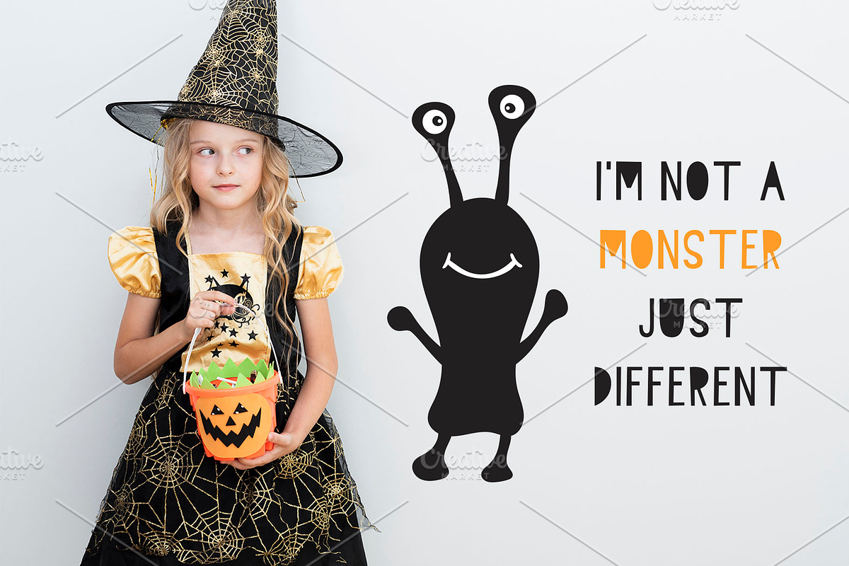 Kids Halloween Font and Graphics Set preview 7