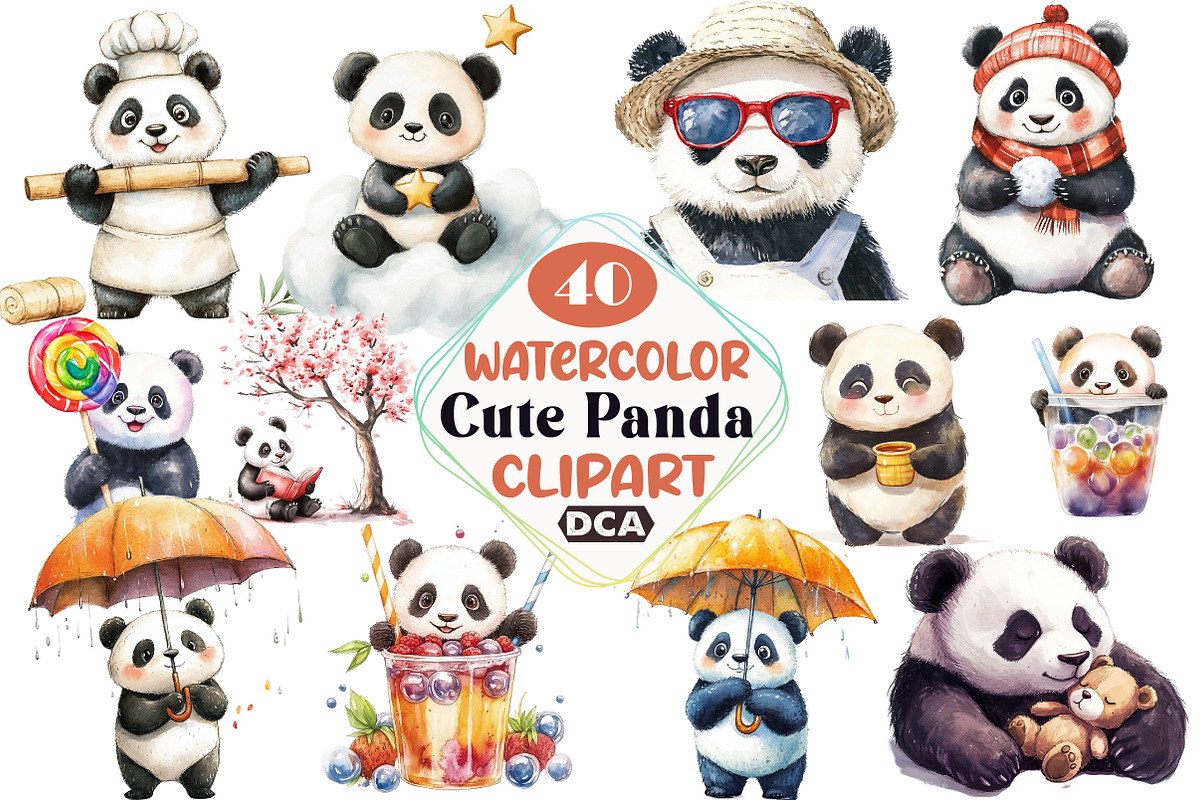 Cute Panda Clipart Bundle, an Illustration by DreamCafeArt (Photo 1 of 5)