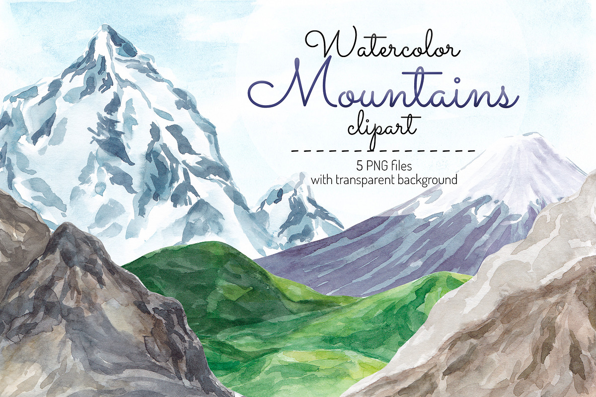 Mountains clipart Watercolor graphic, an Object Graphic by SweetRenieDesigns (Photo 1 of 3)