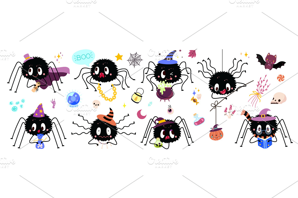 Halloween spiders. Funny spider in, an Animal Illustration by Valerie Bodnar