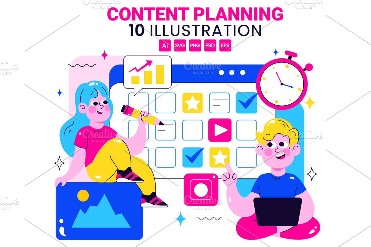 10 Social Media Content Planning, a Technology Illustration by denayunebgt (Photo 1 of 4)