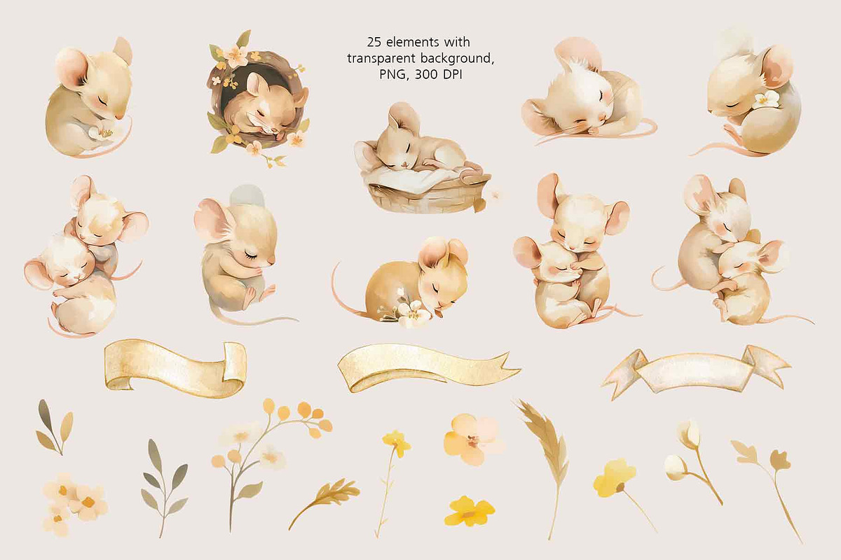 Sleeping mice graphic collection, a Decorative Illustration by PinskaDrawCute (Photo 10 of 11)