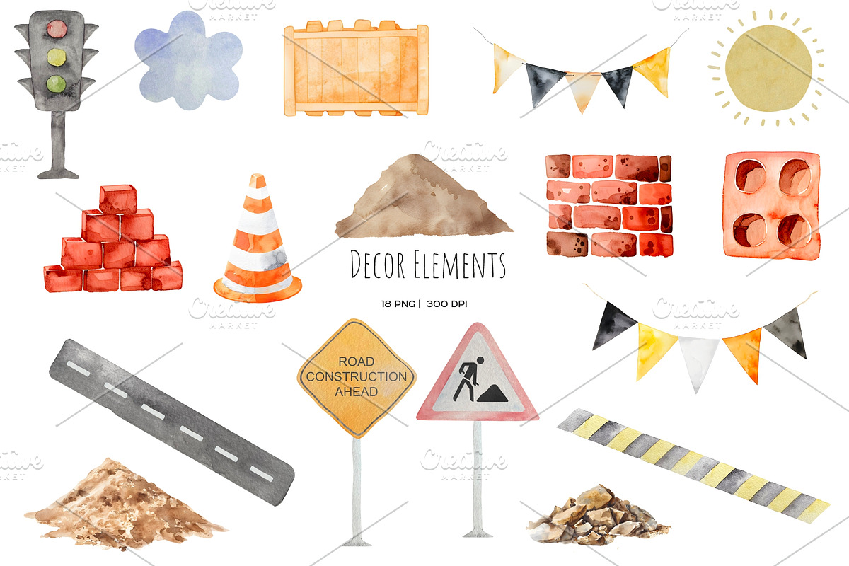 Watercolor construction clipart, a Transportation Illustration by Art and Funny (Photo 3 of 4)