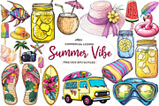 Watercolor Summer Vibe Clipart, an Illustration by CreationArt (Thumbnail 1 of 5)