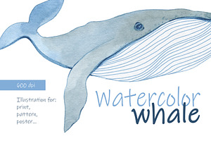 Whale watercolor. Print.