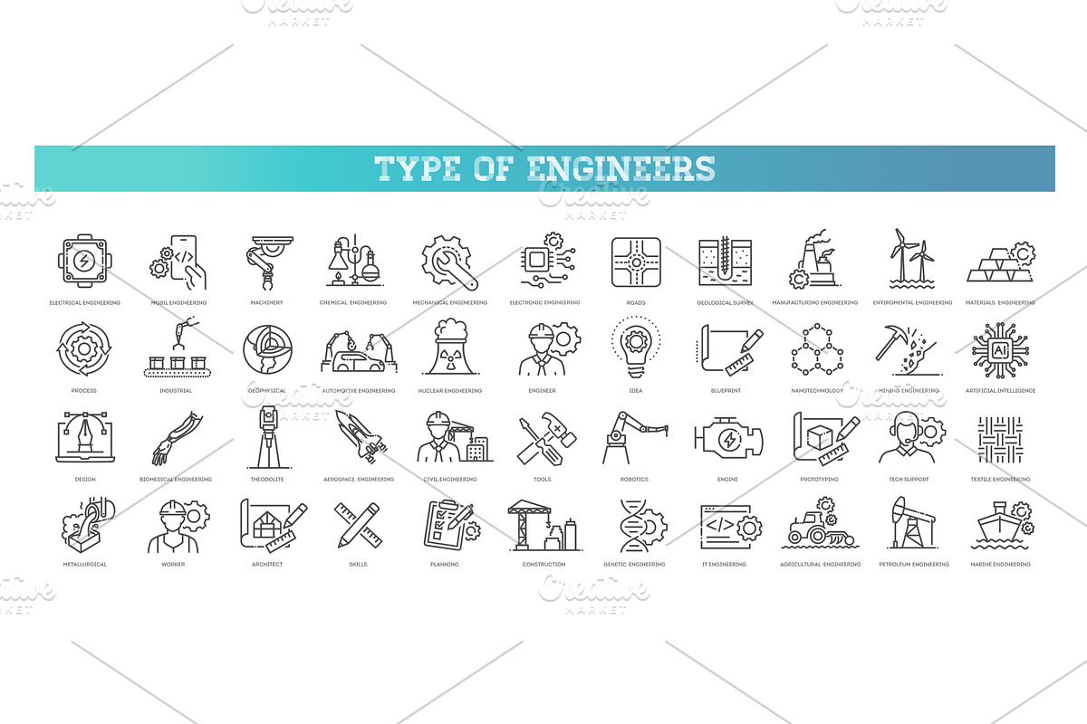 Engineering icon set, an Illustration by Tettygreen