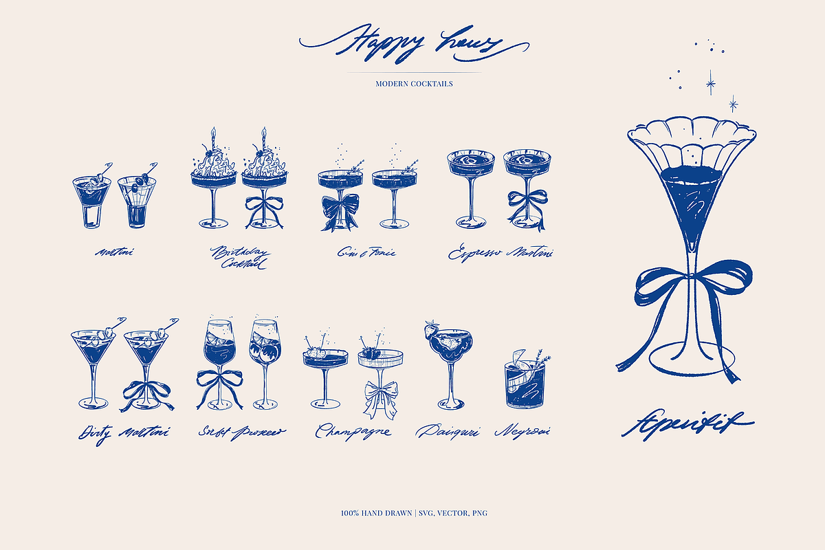 Vintage cocktails. Hand drawn art, a Food Illustration by Summer Nightingale Art (Photo 7 of 15)