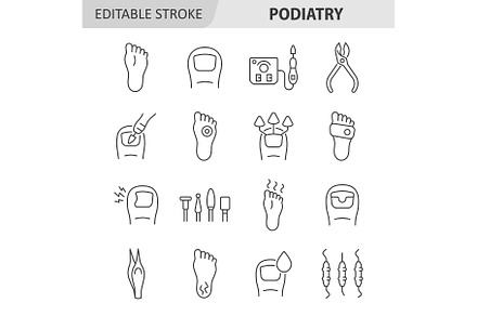 Podiatry line icon set