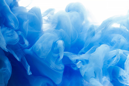 Blue clouds of ink in liquid isolated on white, an Abstract Photo by eleana