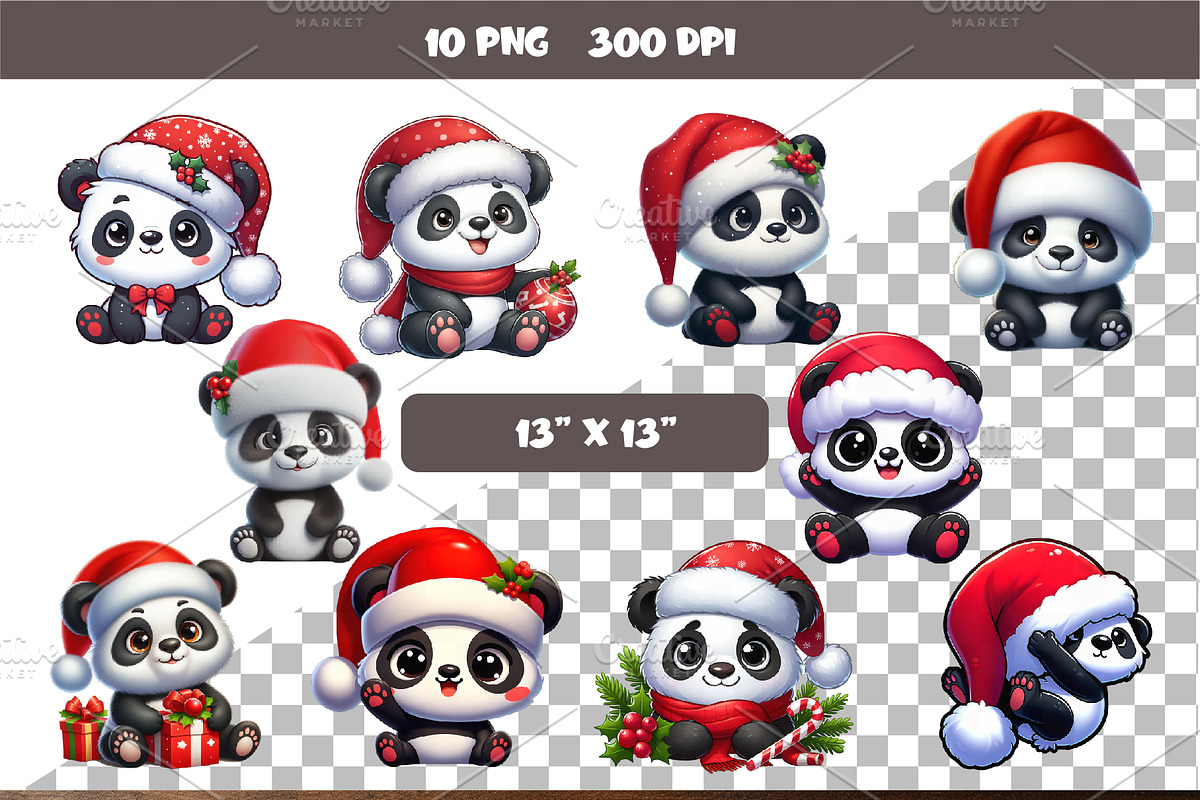 Christmas Panda. T-Shirt, PNG., an Animal Illustration by KENO Mascots (Photo 2 of 8)