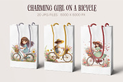 Girl on a Bicycle. Wall art., a Decorative Illustration by KENO Mascots (Thumbnail 4 of 5)