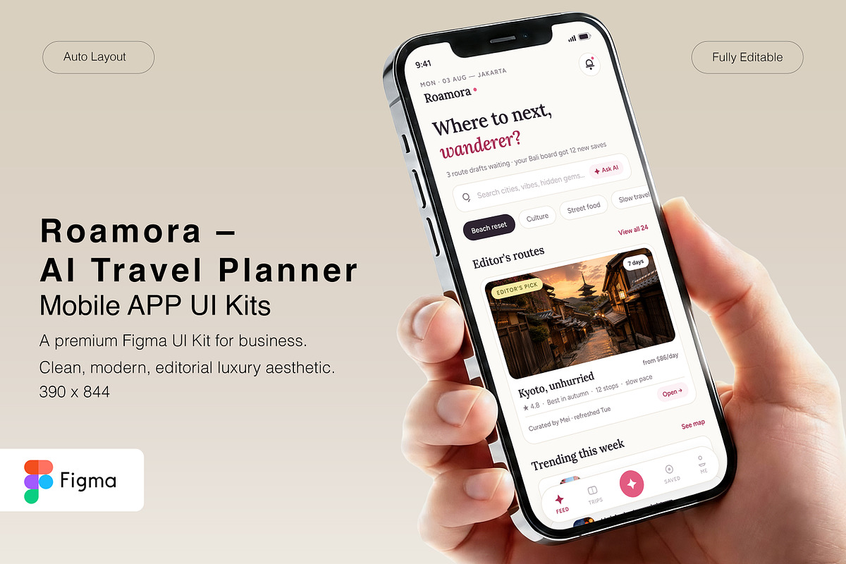 AI Travel Planner Mobile App, an UI Kit Template by Pitchlook.Studio (Photo 1 of 4)