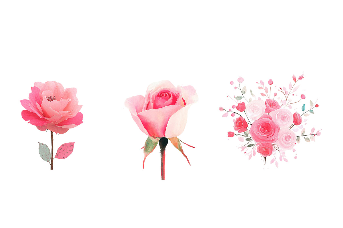 Rose Clipart Bundle Blush Flower, an Illustration by CreationArt (Photo 5 of 6)