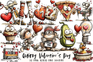 Quirky Valentine's Day Clipart, an Illustration by OK Design
