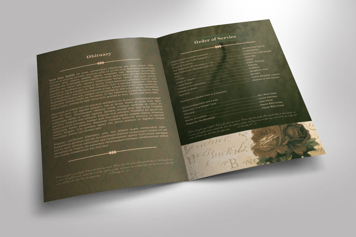 Funeral Program 05 Vintage Green, a Brochure Template by SeraphimChris (Photo 3 of 8)