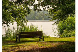A tranquil waterside scene in, a Nature Photo by Backyard Stock