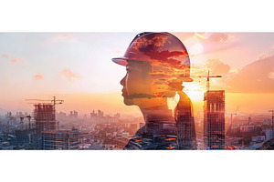 Double exposure of female engineer, an Industrial Photo by piter.goskov