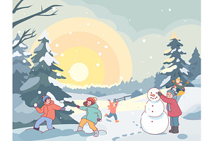 Funny winter outdoor activities, an Illustration by YummyBuum