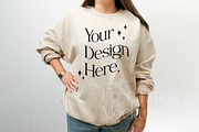 Sand Gildan 18000 Mockups x3, a Shirt Mockup by Uncommon Mockups (Thumbnail 6 of 6)