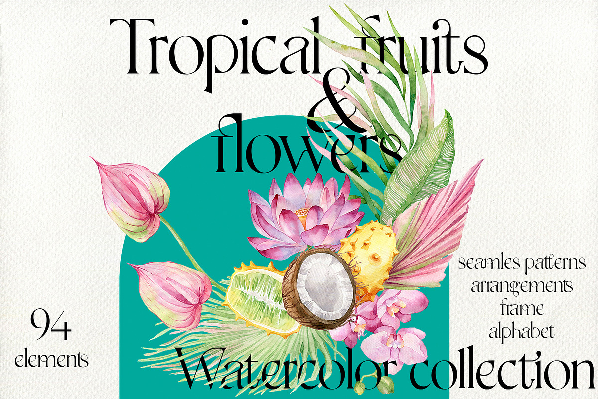 Tropical fruits and flowers, a Pattern Graphic by Antikva17 (Photo 1 of 8)