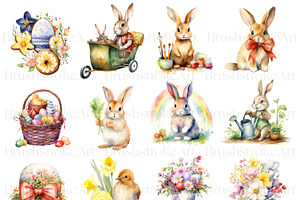 Watercolor Easter Clipart, Bunnies