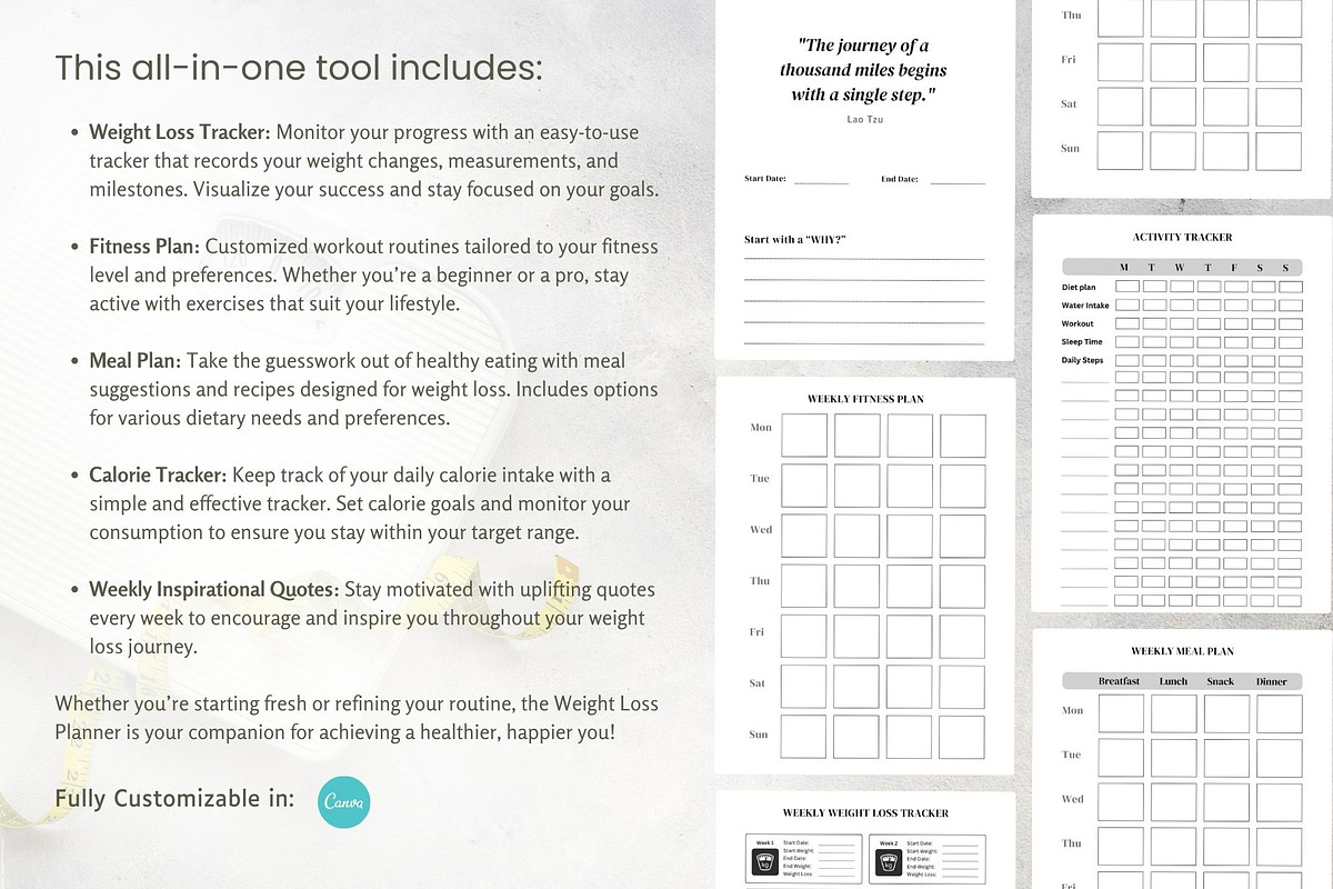 Weight Loss Planner Canva Template, a Templates & Theme by cmatworks (Photo 2 of 7)
