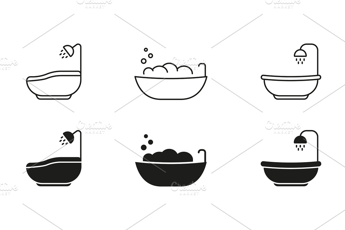 Bathtub And Shower Icons, an Object Illustration by Gentle Studio