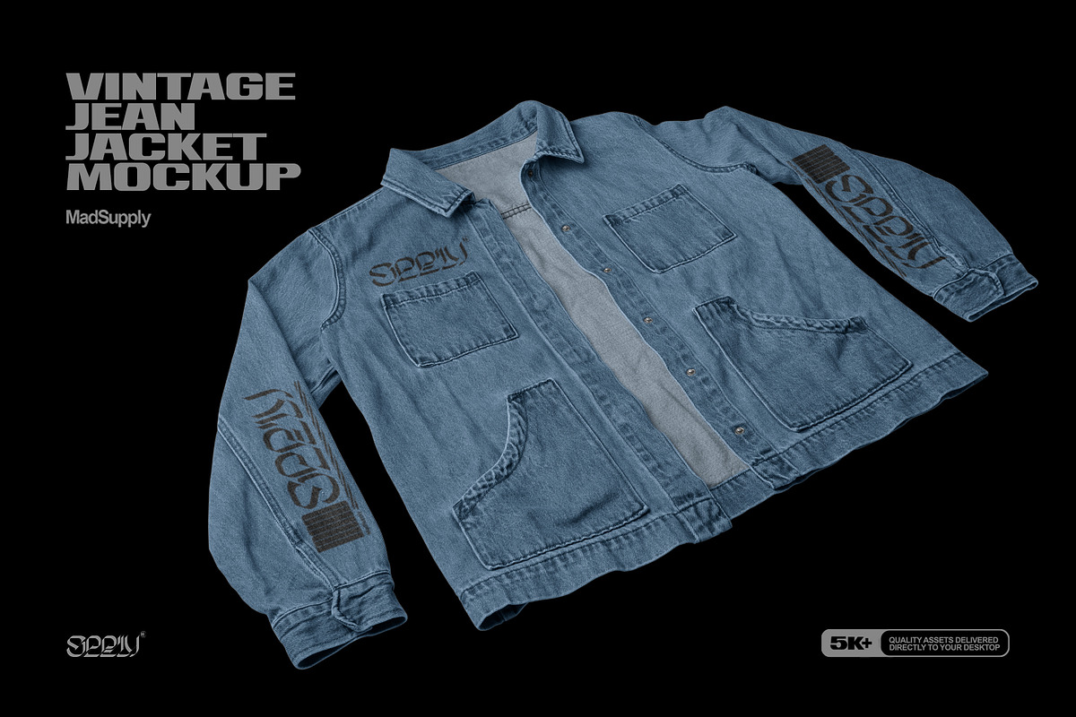 Vintage Jean Jacket Mockup 3Q View, a Hoody Mockup by Mad Supply (Photo 1 of 7)