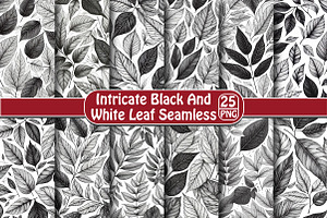Intricate Black and White Leaf Seaml, an Illustration by DreamPrint404