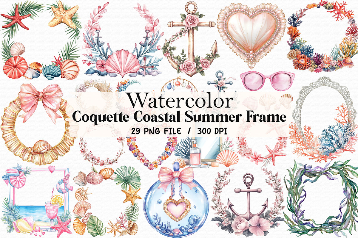 Coquette Coastal Summer Frame Bundle, an Illustration by Libby Wishes (Photo 1 of 7)