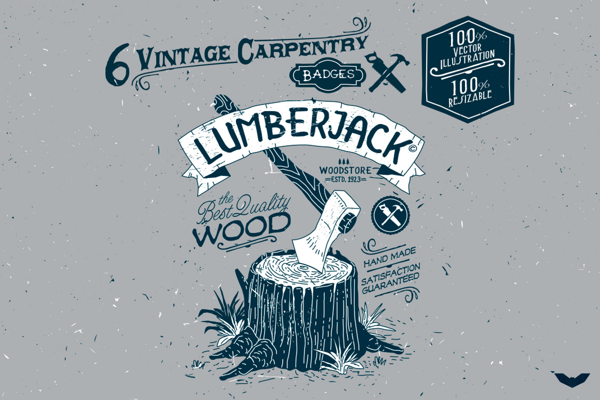 6 Vintage Carpentry Badges, a Branding & Logo Template by PaperBat (Photo 1 of 5)