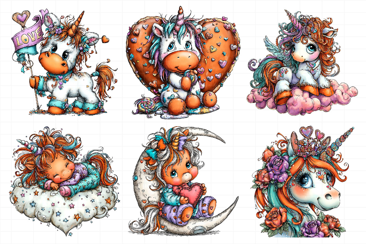 Whimsical Valentine Unicorn Clipart, an Illustration by Daily.Designs (Photo 3 of 8)