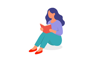 Young woman sitting and reading a, an Education Illustration by GraphiShop