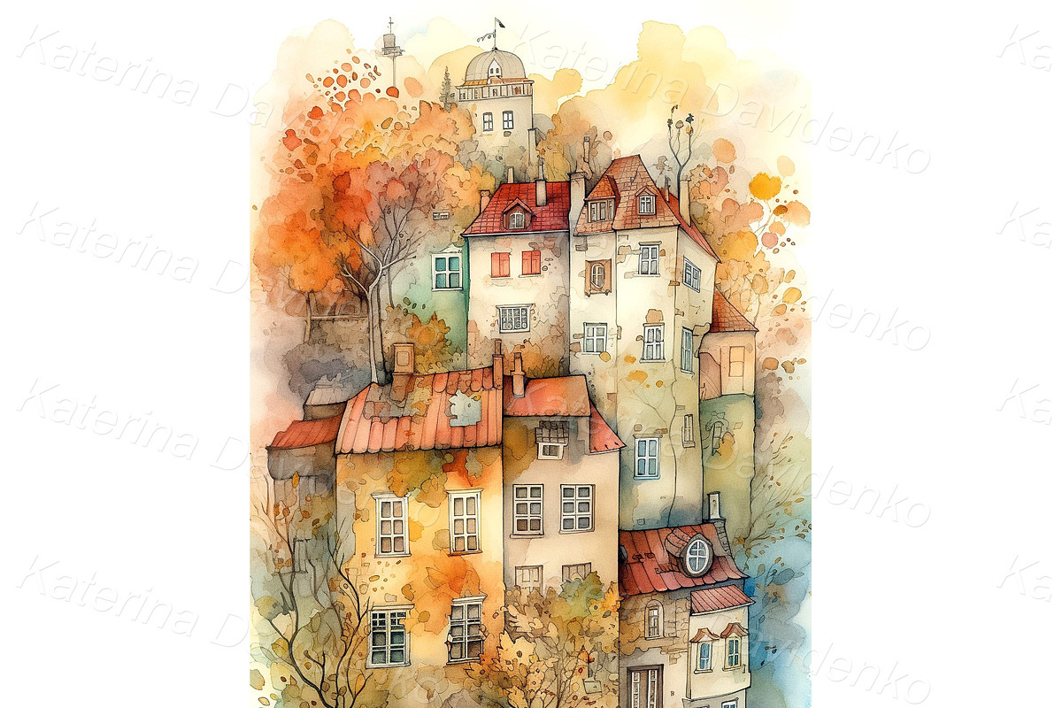 Cute watercolor town houses bundle, a Decorative Illustration by Bubert Art (Photo 4 of 5)