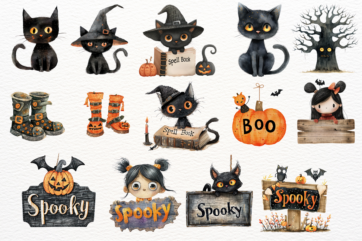 Spooky Halloween Watercolor Clipart, a Seasonal Illustration by Maysa Art (Photo 2 of 4)