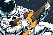 Astronaut playing guitar in space, a Technology Illustration by Ledokolua (Thumbnail 2 of 2)