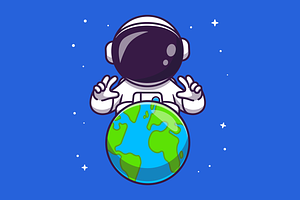 Cute Astronaut With Earth In Space