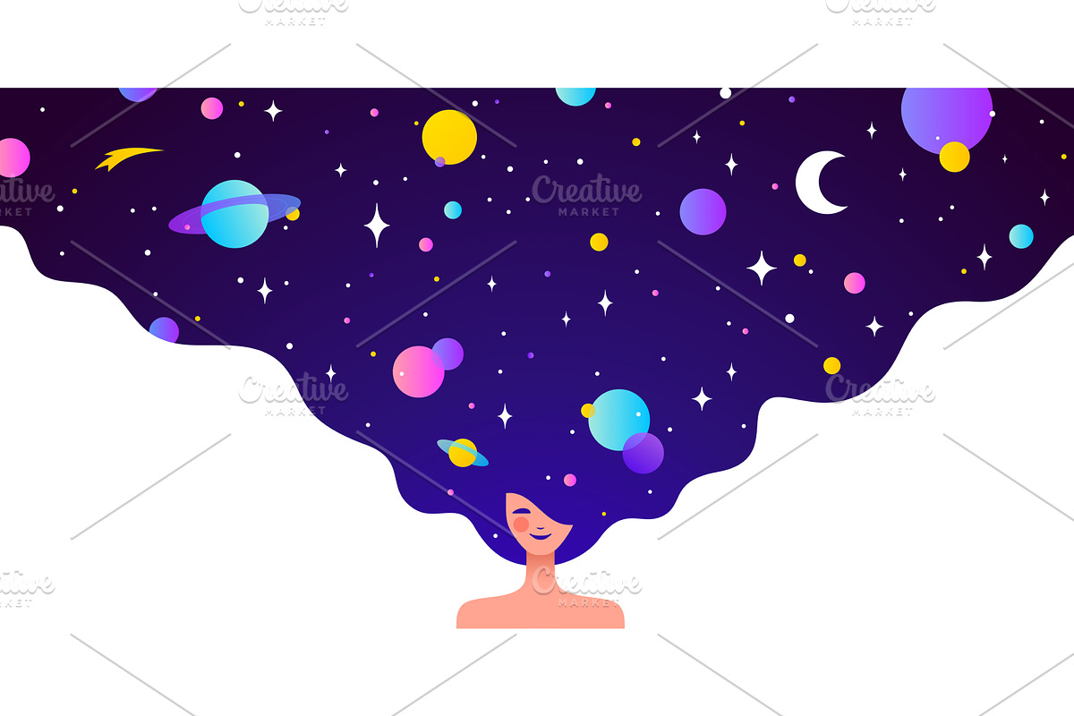 Dream universe flows through woman, a Person Illustration by Foxys Graphic