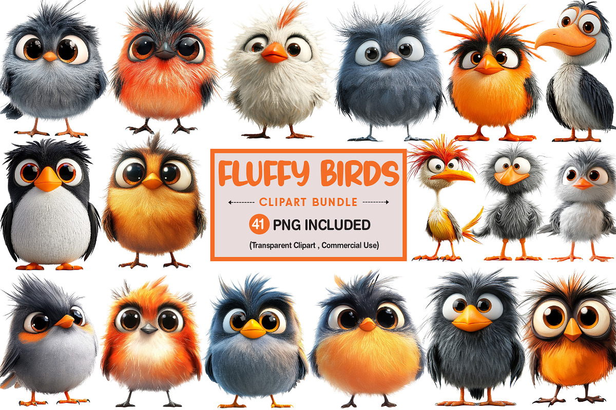 Fluffy Birds Clipart Bundle, an Illustration by Pixels.Craft (Photo 1 of 8)