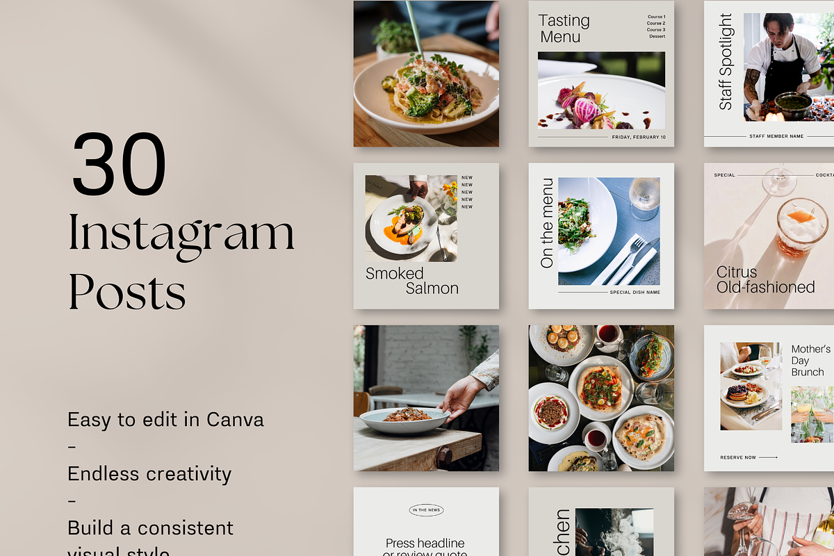 Restaurant Canva Instagram Kit, a Social Media Template by Rose & Co. (Photo 2 of 8)
