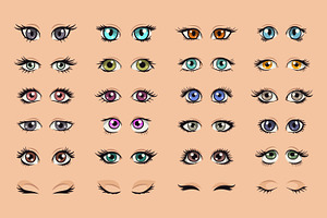 Anime Style Vector Set of Flat Eyes., a Person Illustration by Gomolach