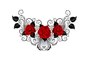 Symmetrical Tattoo Of Red Roses