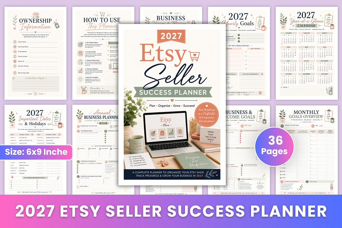 2027 Etsy Seller Success Planner, a Stationery Template by Designmela01 (Photo 1 of 6)